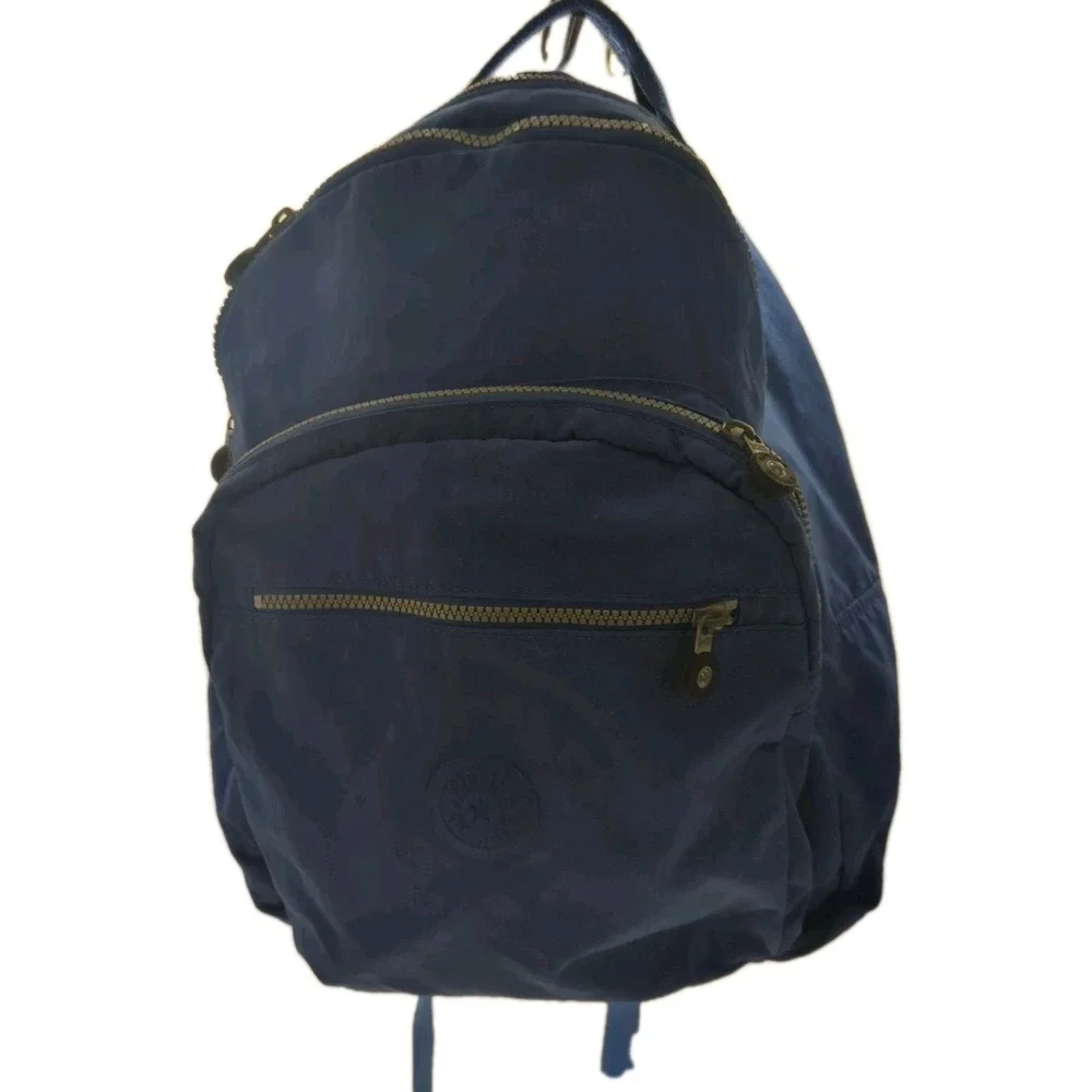 Kipling Laptop Backpack Unisex Large Blue Good Crinkled Nylon Tech Bag